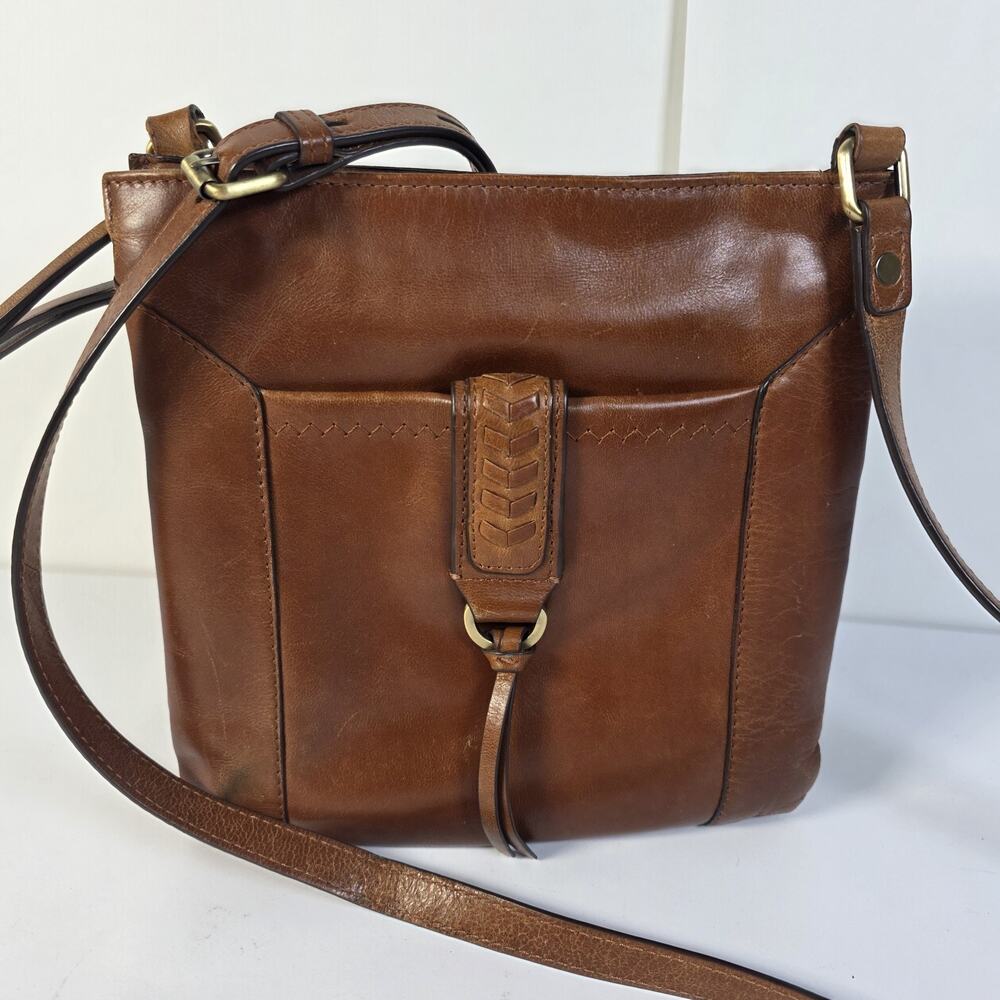 Lodis Willow Tan Leather Crossbody Bag Braided Tassel Messenger Purse Brown